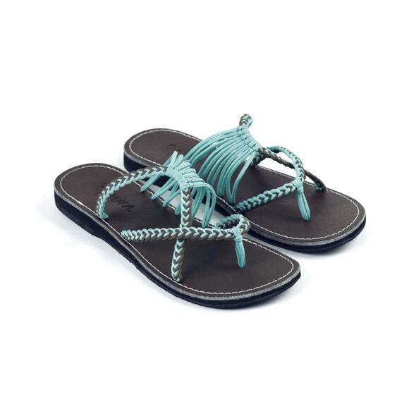 Plaka Oceanside Flip Flop Sandal Size 8 Turquoise Brown NWT - Picture 2 of 8